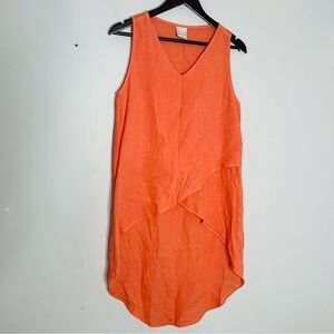 Pure Match USA Linen Size Small Coral High Low Top Blouse V-Neck Sleeveless